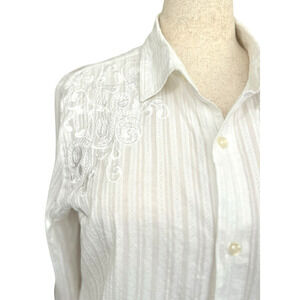 Vtg Women’s Cotton Embroidered Long Sleeve Button Up White Shirt 2X Boho Western